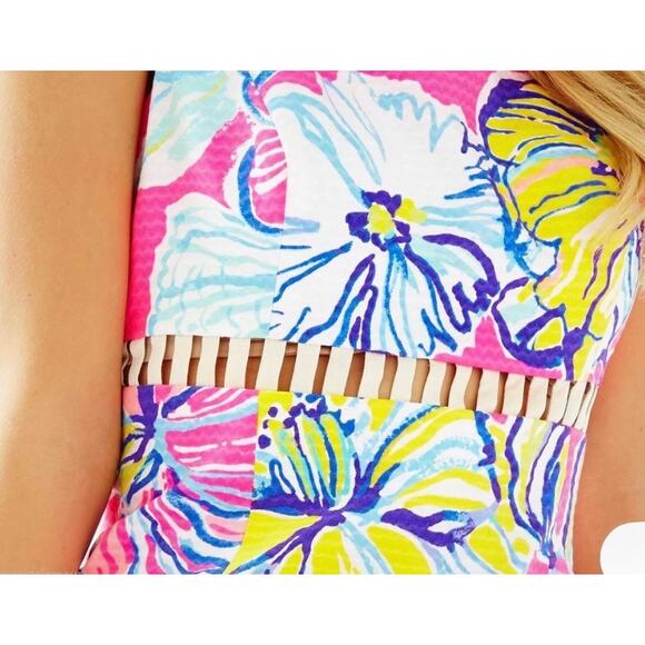 Lilly Pulitzer Iggy Kir Royal Pink Swept By The Tides Cut Out Waist Dress - Sz 0 - Picture 4 of 12